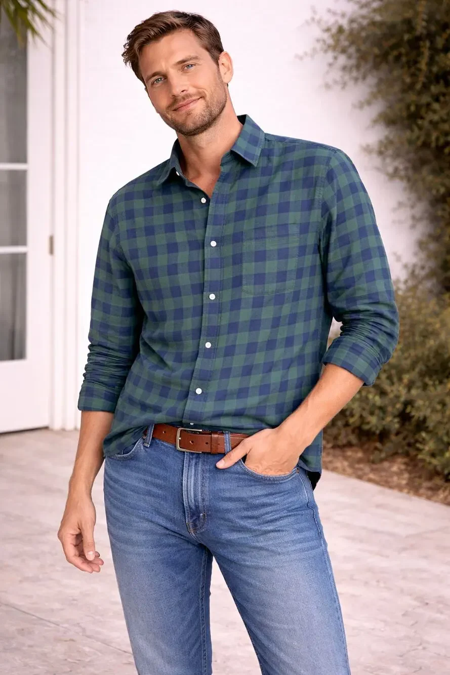 NWT J. Crew Men's Classic Plaid Flannel Shirt New Blackwatch Navy Green Size M